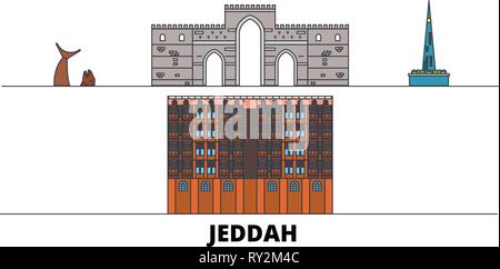 L'Arabie saoudite, Jeddah télévision landmarks vector illustration. L'Arabie Saoudite, Riyadh line city avec de célèbres sites de voyage, d'horizon, design. Illustration de Vecteur