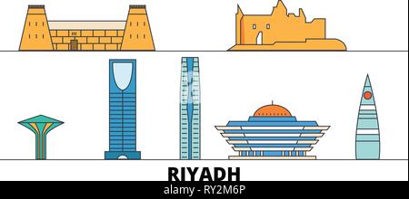 L'Arabie saoudite, Riyad télévision landmarks vector illustration. L'Arabie saoudite, Riyad line city avec de célèbres sites de voyage, d'horizon, design. Illustration de Vecteur