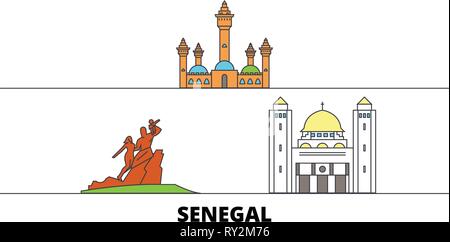Sénégal télévision landmarks illustration vectorielle. Le Sénégal célèbre avec line city skyline, sites de voyage, le design. Illustration de Vecteur