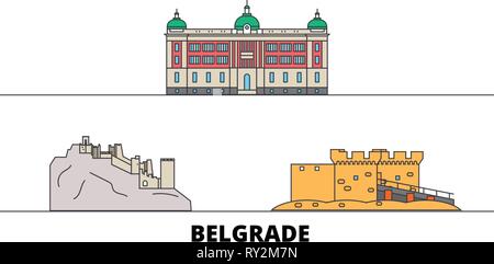 Serbie, Belgrade landmarks vector illustration. Serbie, Belgrade line city avec de célèbres sites de voyage, d'horizon, design. Illustration de Vecteur