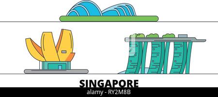 Singapour télévision landmarks vector illustration. Ligne Singapour ville avec de célèbres sites de voyage, d'horizon, design. Illustration de Vecteur