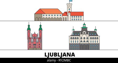 La Slovénie, Ljubljana télévision landmarks vector illustration. La Slovénie, Ljubljana line city avec de célèbres sites de voyage, d'horizon, design. Illustration de Vecteur