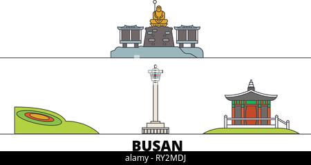 La Corée du Sud, Busan télévision landmarks vector illustration. La Corée du Sud, Busan line city avec de célèbres sites de voyage, d'horizon, design. Illustration de Vecteur