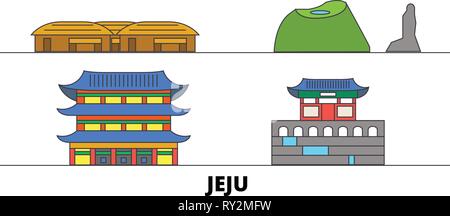 La Corée du Sud, télévision Jeju landmarks illustration vectorielle. La Corée du Sud, la ligne Jeju city avec de célèbres sites de voyage, d'horizon, design. Illustration de Vecteur