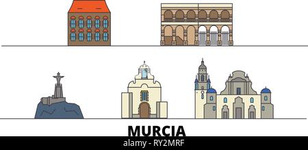 L'Espagne, Murcia télévision landmarks vector illustration. L'Espagne, Murcia line city avec de célèbres sites de voyage, d'horizon, design. Illustration de Vecteur