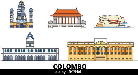 Sri Lanka, Colombo télévision landmarks vector illustration. Sri Lanka, Colombo line city avec de célèbres sites de voyage, d'horizon, design. Illustration de Vecteur