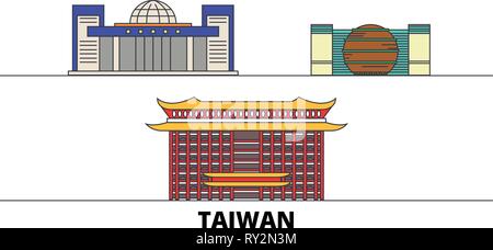 New Taipei City, Taiwan télévision landmarks vector illustration. Taiwan, Taipei city ligne avec de célèbres sites de voyage, d'horizon, design. Illustration de Vecteur