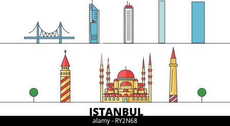 Turquie, Istanbul télévision landmarks illustration vectorielle. Turquie, Istanbul line city avec de célèbres sites de voyage, d'horizon, design. Illustration de Vecteur