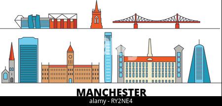 Royaume-uni, Manchester télévision landmarks vector illustration. Royaume-uni, Manchester City ligne avec de célèbres sites de voyage, d'horizon, design. Illustration de Vecteur