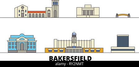 Etats Unis, Bakersfield télévision landmarks vector illustration. Etats Unis, Bakersfield line city avec de célèbres sites de voyage, d'horizon, design. Illustration de Vecteur