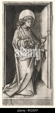 St John avec serpent dans calice. Israhel van Meckenem (Allemand), ch. 1440-1503). Gravure Banque D'Images