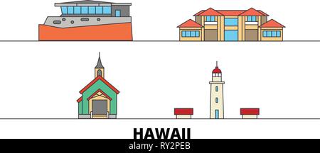 United States, Maui télévision landmarks vector illustration. United States, Maui line city avec de célèbres sites de voyage, d'horizon, design. Illustration de Vecteur