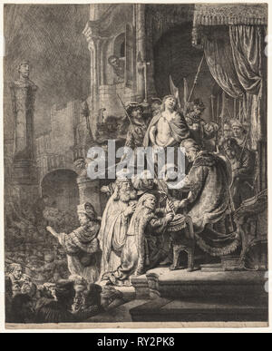 Le Christ devant Pilate : Grande Plaque, 1636. Rembrandt van Rijn (Néerlandais, 1606-1669). La gravure ; feuille : 55,5 x 45,2 cm (21 7/8 x 17 13/16 in Banque D'Images