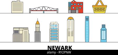 United States, Newark télévision landmarks vector illustration. United States, Newark line city avec de célèbres sites de voyage, d'horizon, design. Illustration de Vecteur