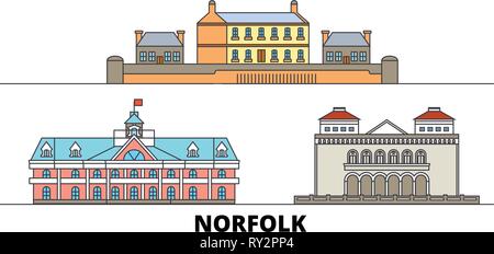 United States, Norfolk télévision landmarks vector illustration. United States, Norfolk line city avec de célèbres sites de voyage, d'horizon, design. Illustration de Vecteur