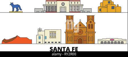 United States, Santa Fe télévision landmarks vector illustration. United States, Santa Fe line city avec de célèbres sites de voyage, d'horizon, design. Illustration de Vecteur