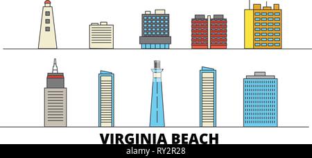 United States, Virginia Beach télévision landmarks vector illustration. United States, Virginia Beach line city avec de célèbres sites de voyage, d'horizon, design. Illustration de Vecteur