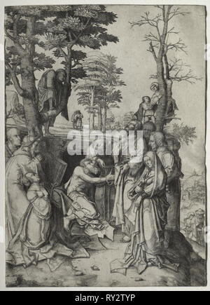 La résurrection de Lazare, en 1508. Lucas van Leyden (Néerlandais, 1494-1533). Gravure Banque D'Images