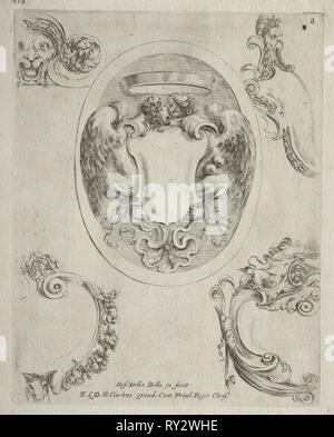 Collection de divers caprices et de nouveaux modèles de cartouches et ornements : No 8. Stefano Della Bella (italien, 1610-1664). Eau-forte Banque D'Images