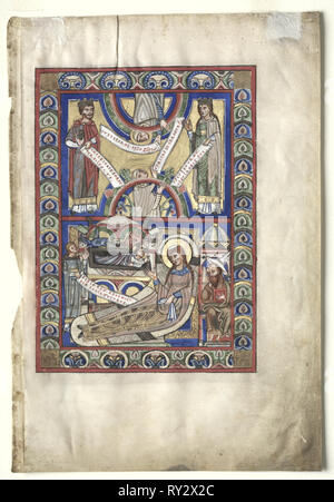 Feuille unique excisés d'un livre de l'Evangile : La Nativité, ch. 1190. L'Allemagne, l'Helmarshausen Abbaye, 12ème siècle. Encre, tempera, argent et or sur vélin ; feuille : 34,6 x 23,4 cm (13 5/8 x 9 3/16 in.) ; produits : 52,4 x 39,7 cm (20 5/8 x 15 5/8 in.) ; enchevêtrées : 48,9 x 36,2 cm (19 1/4 x 14 1/4 in Banque D'Images