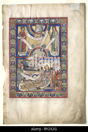 Feuille unique excisés d'un livre de l'Evangile : La Nativité (recto) et saint Matthieu (verso), ch. 1190. L'Allemagne, l'Helmarshausen Abbaye, 12ème siècle. Encre, tempera, argent et or sur vélin ; feuille : 34,6 x 23,4 cm (13 5/8 x 9 3/16 in.) ; produits : 52,4 x 39,7 cm (20 5/8 x 15 5/8 in.) ; enchevêtrées : 48,9 x 36,2 cm (19 1/4 x 14 1/4 in Banque D'Images