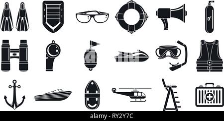 Sécurité en mer sauvetage icons set. Simple jeu d'icônes vectorielles sécurité en mer de sauvetage pour le web design sur fond blanc Illustration de Vecteur