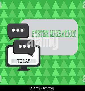 Main conceptuel montrant la migration de système d'écriture. Sens Concept Déménagement des programmes pour une autre plate-forme Banque D'Images