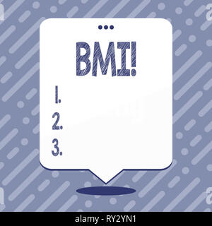 Signe texte montrant l'IMC. Photo d'affaires mettant en valeur l'indice de masse corporelle détermine le poids santé en ce qui a trait à la hauteur Banque D'Images