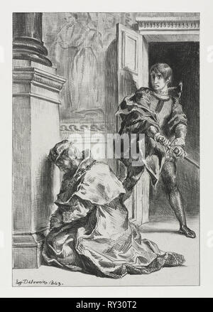 Hamlet Hamlet : tente de tuer le roi, 1843. Eugène Delacroix (Français, 1798-1863). Lithographie Banque D'Images