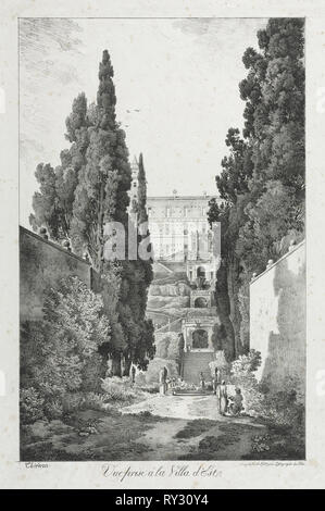 Voir à la Villa d'Este, Tivoli, 1817. Claude Thiénon (Français, 1772-1846). Lithographie Banque D'Images