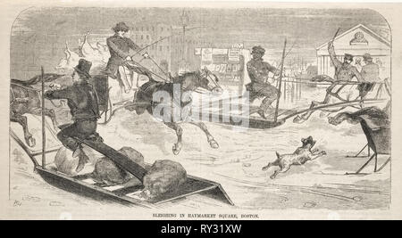 Traineau à Haymarket Square, Boston, 1859. Winslow Homer (Américain, 1836-1910). La gravure sur bois Banque D'Images