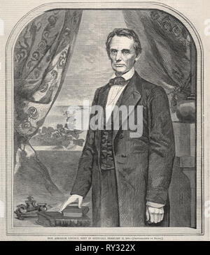 L'honorable Abraham Lincoln, né à New York, le 12 février 1809, 1860. Winslow Homer (Américain, 1836-1910). La gravure sur bois Banque D'Images