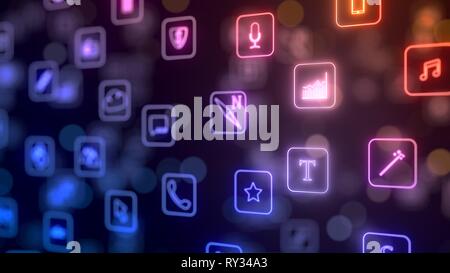 Circulation de l'application pour smartphone icons. neon lumineux de style d'icônes. 3d illustration Banque D'Images