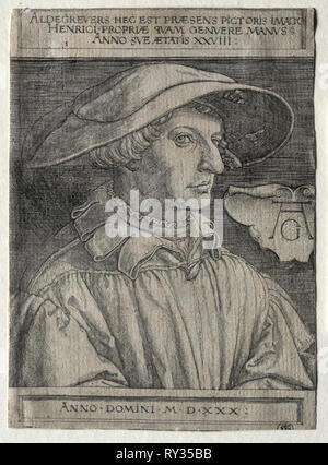 Autoportrait, 1530. Heinrich Aldegrever (allemand, 1502-1555/61). Gravure Banque D'Images