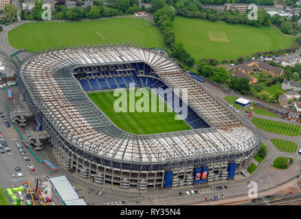 Vue aérienne de BT Stade de Murrayfield, Edinburgh. Banque D'Images