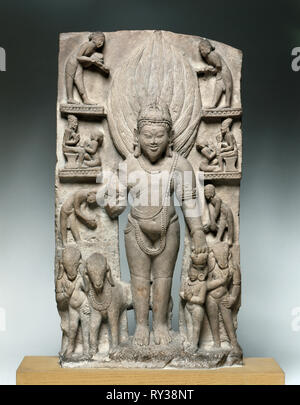 Agni, dieu du feu, ch. 1000. L'Inde, Uttar Pradesh, début 11ème siècle. Grès ; Total : 73 x 40,6 cm (28 3/4 x 16 in Banque D'Images