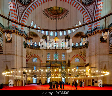 Intérieur de la mosquée de Soliman à Fatih, Istanbul, Banque D'Images