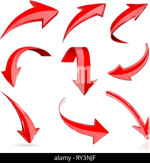 3d flèches rouge brillant. Ensemble d'icônes pliées Illustration de Vecteur