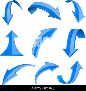 3d flèches bleu brillant. Ensemble d'icônes pliées Illustration de Vecteur
