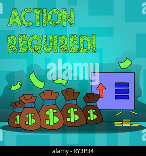 Signe texte montrant d'action nécessaire. Texte photo d'affaires important Loi nécessaire rapide immédiate importante tâche Banque D'Images