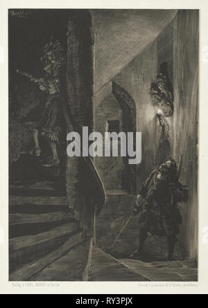 Essai sur pierre avec brosse et grattoir : Chase sur l'escalier tournant, 1851. Adolph von Menzel (allemand, 1815-1905). Lithographie Banque D'Images