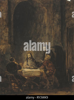 Le Christ à Emmaüs. Attribuée à Benjamin West (1738-1820), américain, après Rembrandt van Rijn (Néerlandais, 1606-1669). Aquarelle Banque D'Images