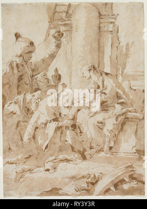 L'Adoration des Mages, ch. 1740. Giovanni Battista Tiepolo (italien, 1696-1770). Plume et encre brune et lavis, pinceau et plus de craie noire ; feuille : 38,7 x 28,5 cm (15 1/4 x 11 1/4 in Banque D'Images