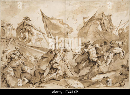 Diriger l'Assaut Jacopo Marcello de Gallipoli, 1750-1760. Antonio Guardi (italien, 1699-1760). Plume et encre brune et lavis, pinceau et plus de craie noire ; ossature lignes dans l'encre brune ; feuille : 53,6 x 77 cm (21 1/8 x 30 5/16 in.) ; image : 50,9 x 75 cm (20 1/16 x 29 1/2 po Banque D'Images