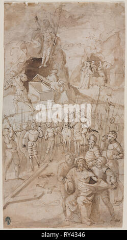 Trois scènes de la Passion du Christ (recto) (verso) Croquis Architectural , 1500s. Le nord de l'Italie, 16ème siècle. Plume et encre brune et pinceau et lavis plus de traces de craie noire ; ossature line (bord gauche) à l'encre brune ; feuille : 26,9 x 14,4 cm (5 9/16 x 10 11/16 in Banque D'Images