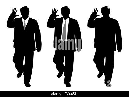 Businessman walking et de faire arrêter le geste ou agitant la main saluant Illustration de Vecteur