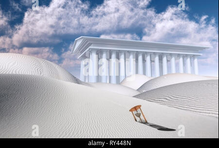 Désert surréaliste avec Hourglass. Les dunes de sable blanc au Temple Banque D'Images