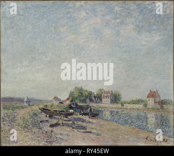 Saint-Mammès, Canal du Loing, 1885. Alfred Sisley (Français, 1840-1899). Huile sur toile non encadrée ; 46,6 x 55,8 cm : (18 x 21 3/8 à 15/16 Banque D'Images