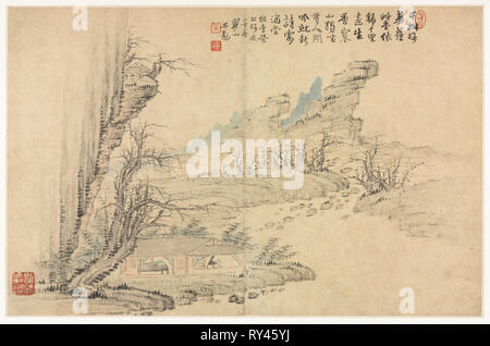 Des paysages dans divers styles après l'Art Ancien, 1690. Mei Qing (Chinois, 1623-1697). Feuille d'album : l'encre et couleur sur papier ; total : 28,6 x 44 cm (11 1/4 x 17 5/16 in Banque D'Images