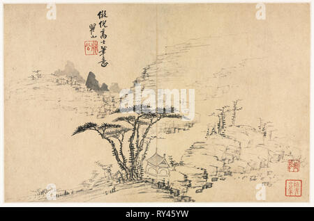 Des paysages dans divers styles après l'Art Ancien, 1690. Mei Qing (Chinois, 1623-1697). Feuille d'album : l'encre et couleur sur papier ; total : 28,6 x 44 cm (11 1/4 x 17 5/16 in Banque D'Images